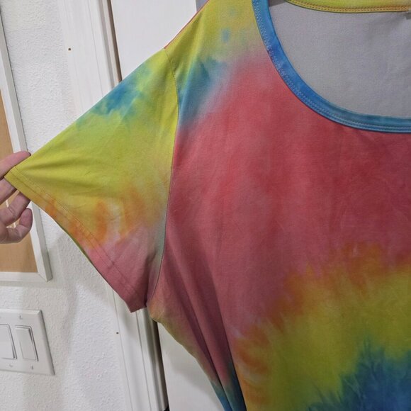 Tie-Dye T-Shirt Knit Top Rainbow Colorful Knot Front Plus Size 3X - Picture 6 of 10